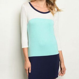 COLOR BLOCK COMFY WHITE/NAVY/MINT DRESS 46-6